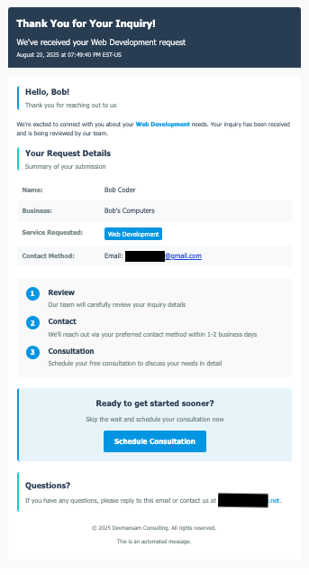 Lead Confirmation Email
