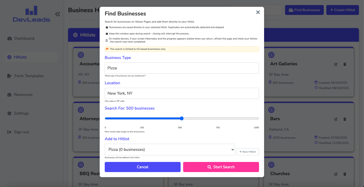 Business Finder Search Interface