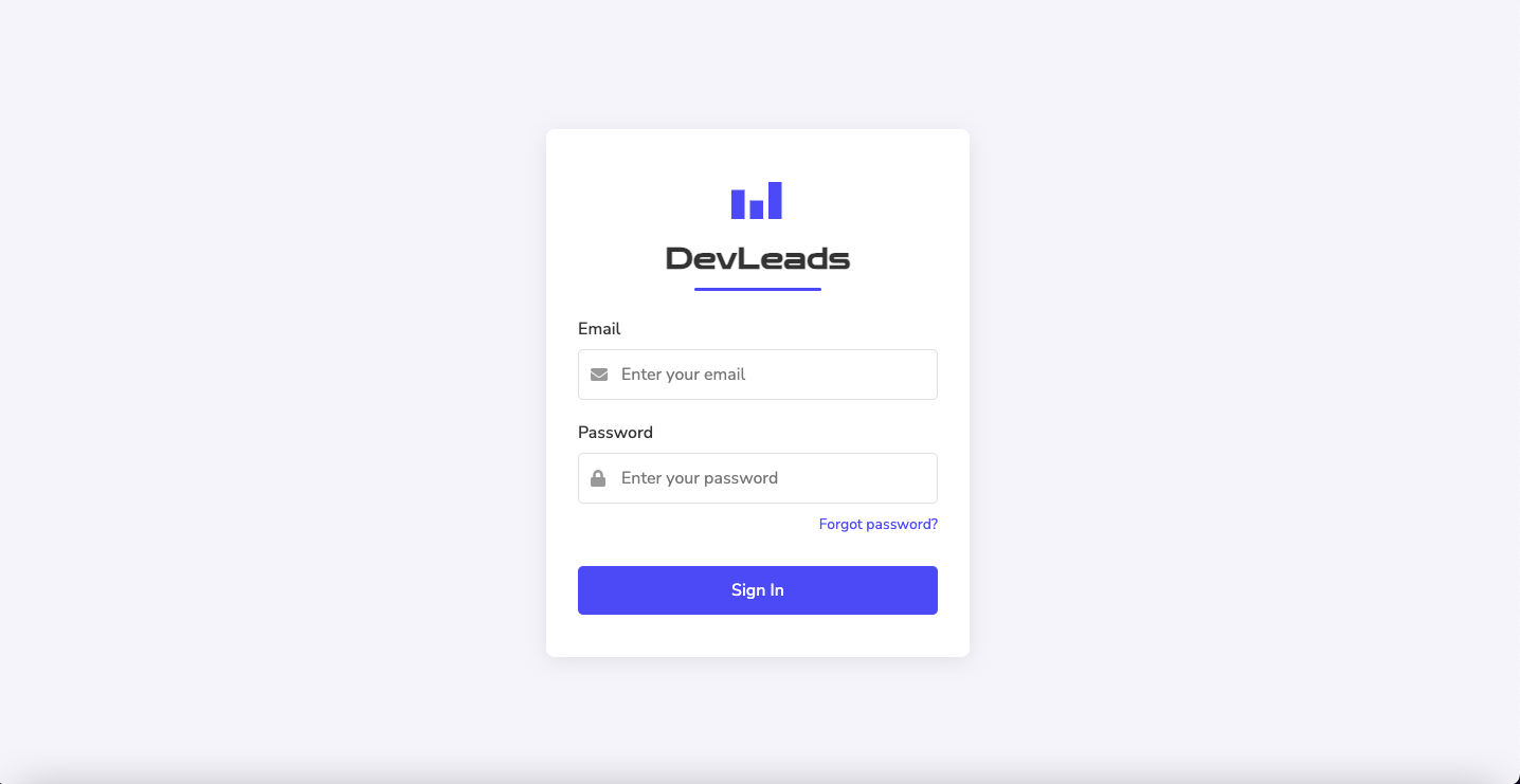 DevLeads Login Interface